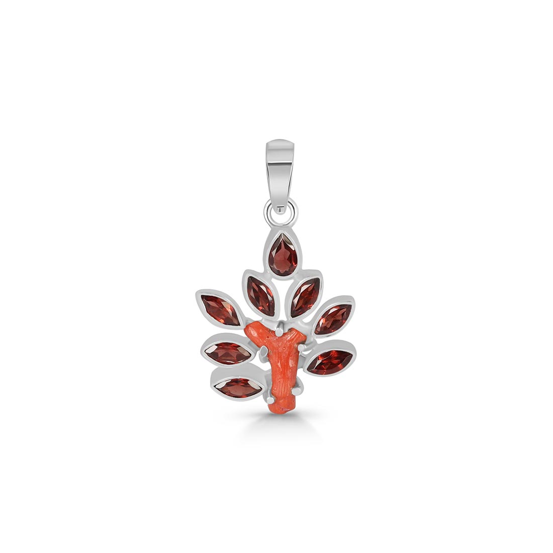 Red Coral & Garnet Pendant-(COR-P-36)